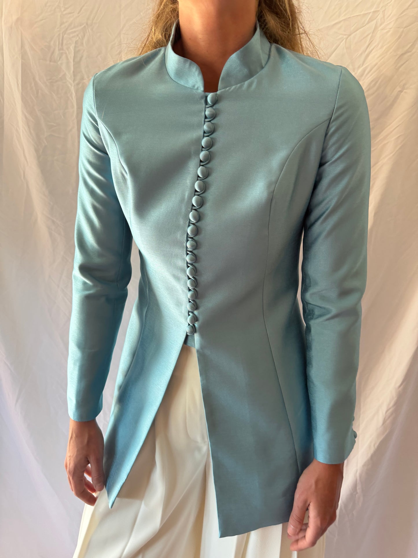 Tuckernuck | Robins Egg Dupioni Mandarin Collar Tamara Tunic, 0