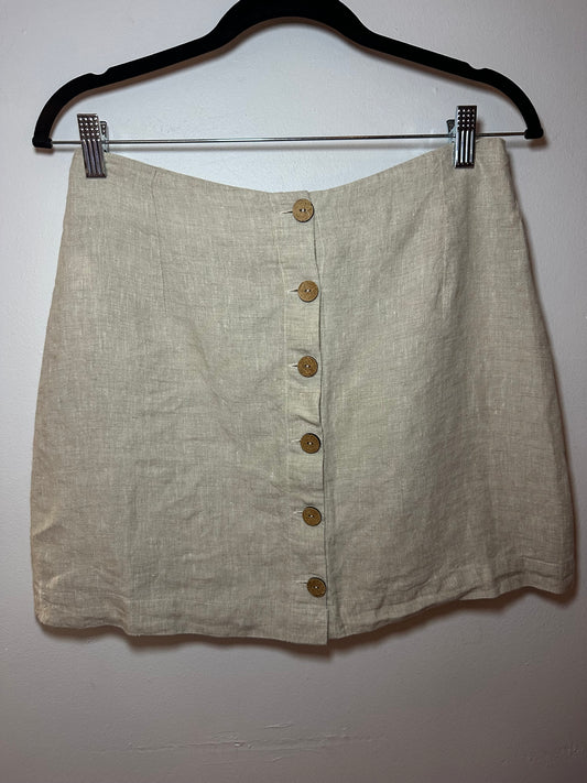 Mango | 100% Linen Tan Button Skirt, XS