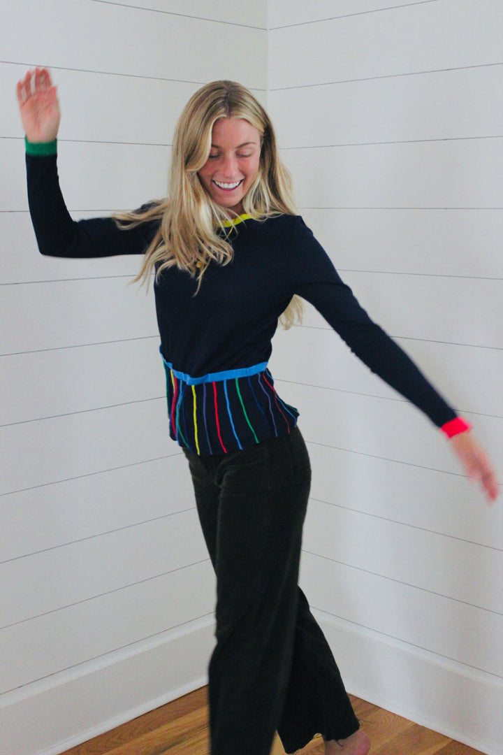 2NDDAY | Color Stripe Peplum Top, S
