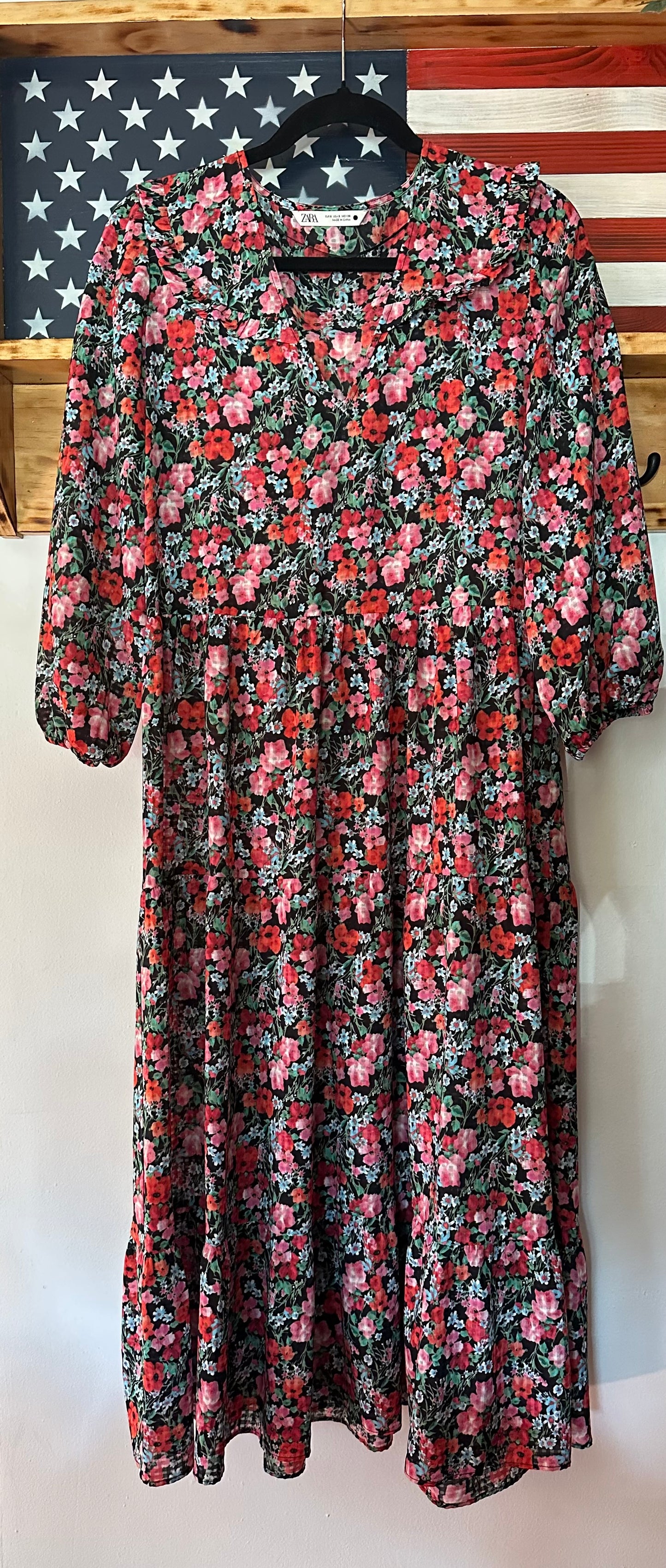 Zara | Semi-Sheer Maxi Floral Dress, S