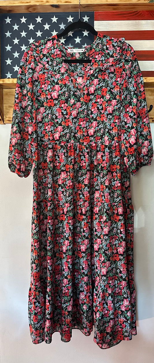 Zara | Semi-Sheer Maxi Floral Dress, S