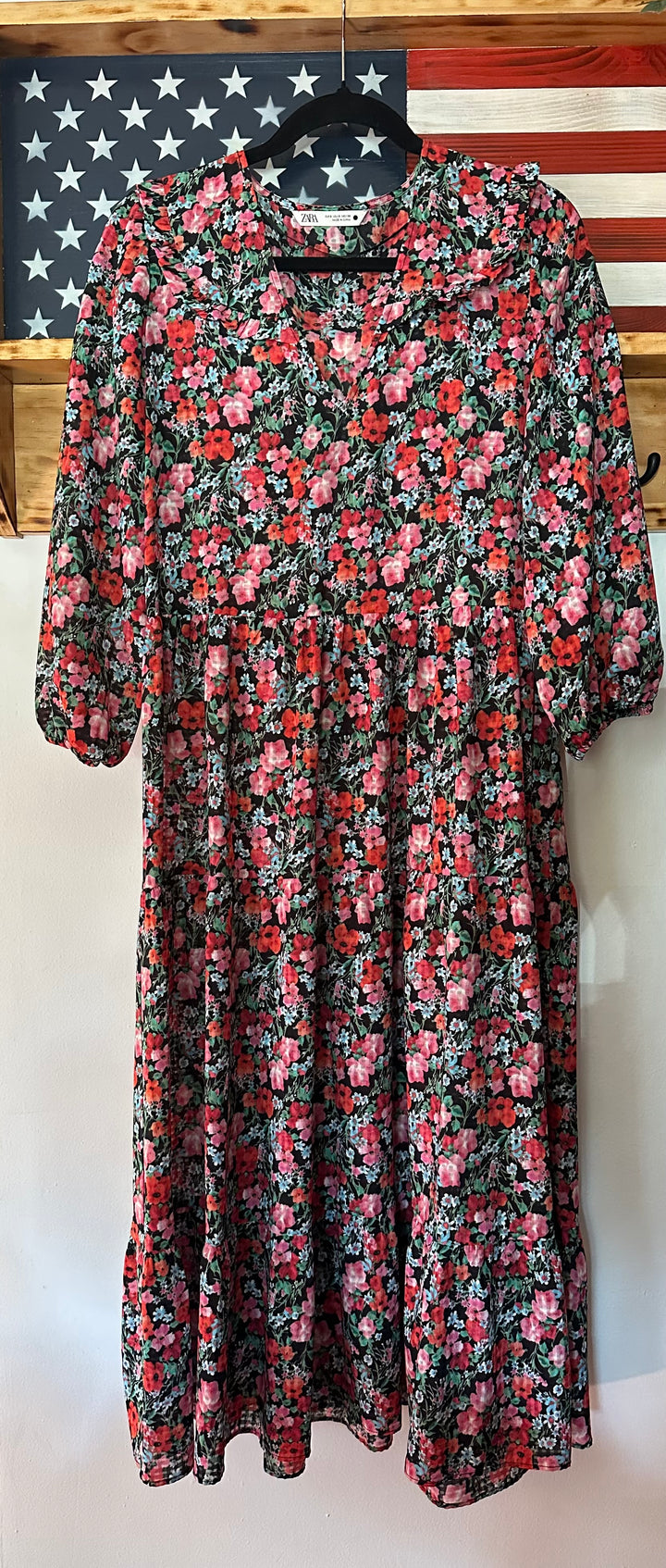 Zara | Semi-Sheer Maxi Floral Dress, S