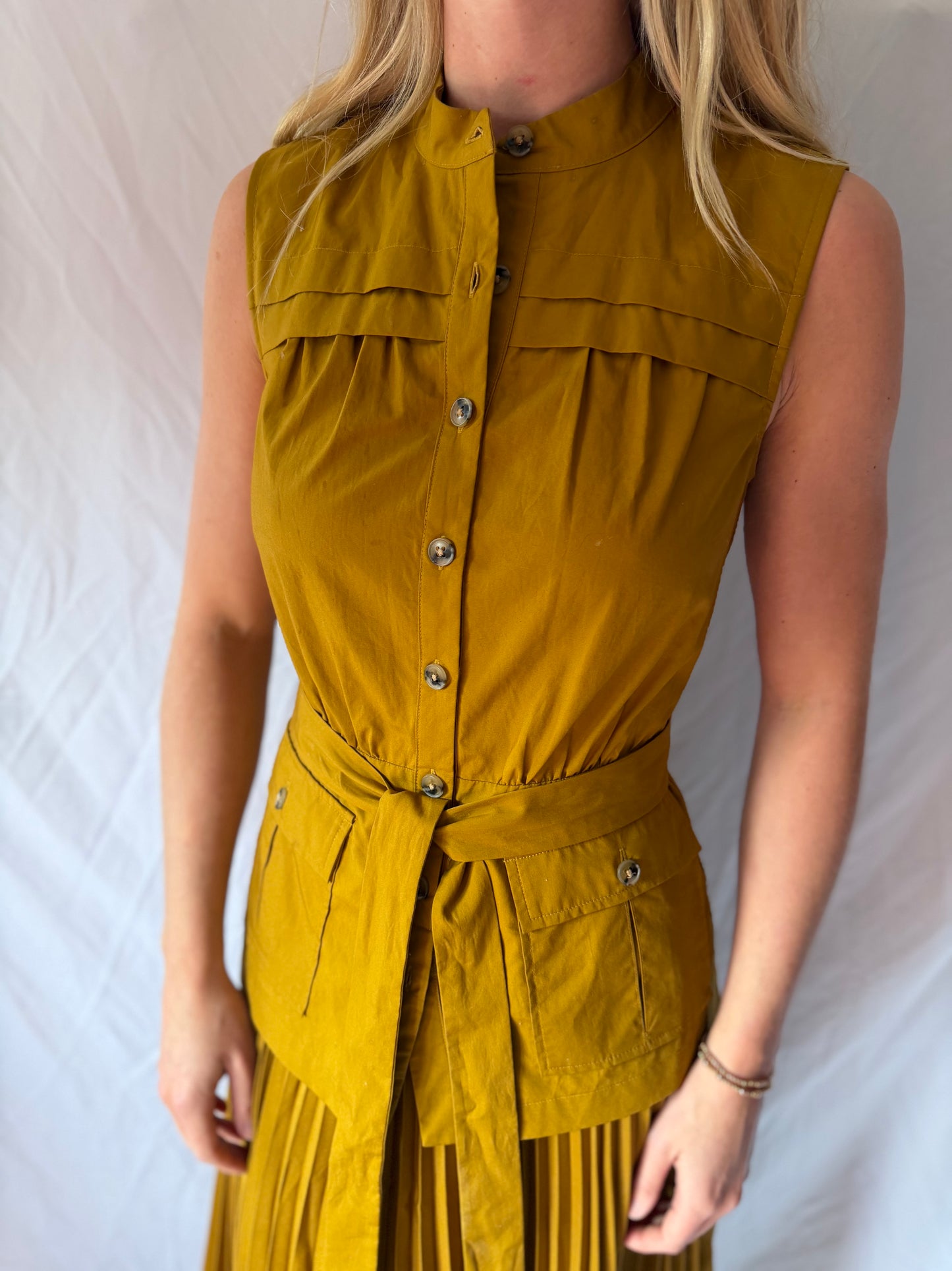 Anthropologie | Sleeveless Vested Pleated Midi Dress, XS