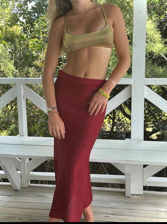MISA | Red Sparkly Mesh Skirt