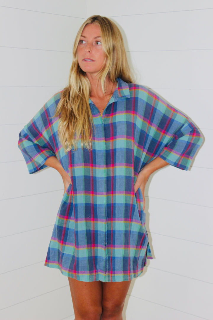 Two Dames | Plaid T-Shirt Dress, L