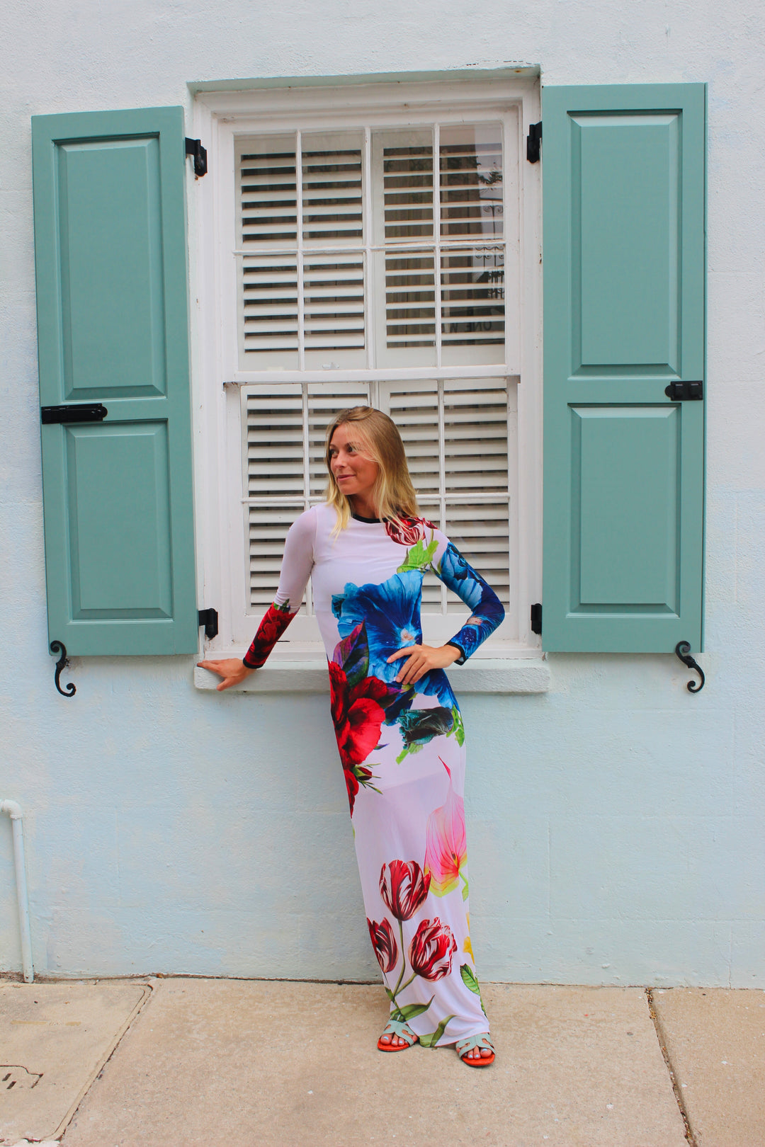Alice + Olivia / Leva Bonaparte | Semi -Sheer Long Sleeve Floral Maxi Dress, 4