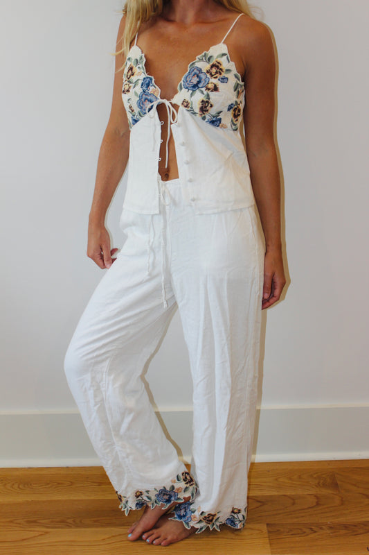 Abercrombie & Fitch | Embellished Floral Linen Pant + Top, XS