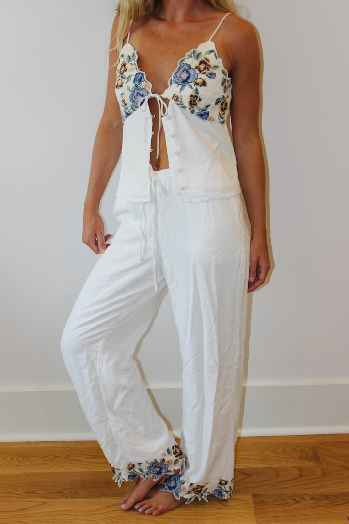 Abercrombie &amp; Fitch | Embellished Floral Linen Pant + Top, XS