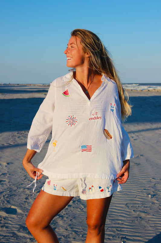 Endsley | Embroidered Linen Top, L