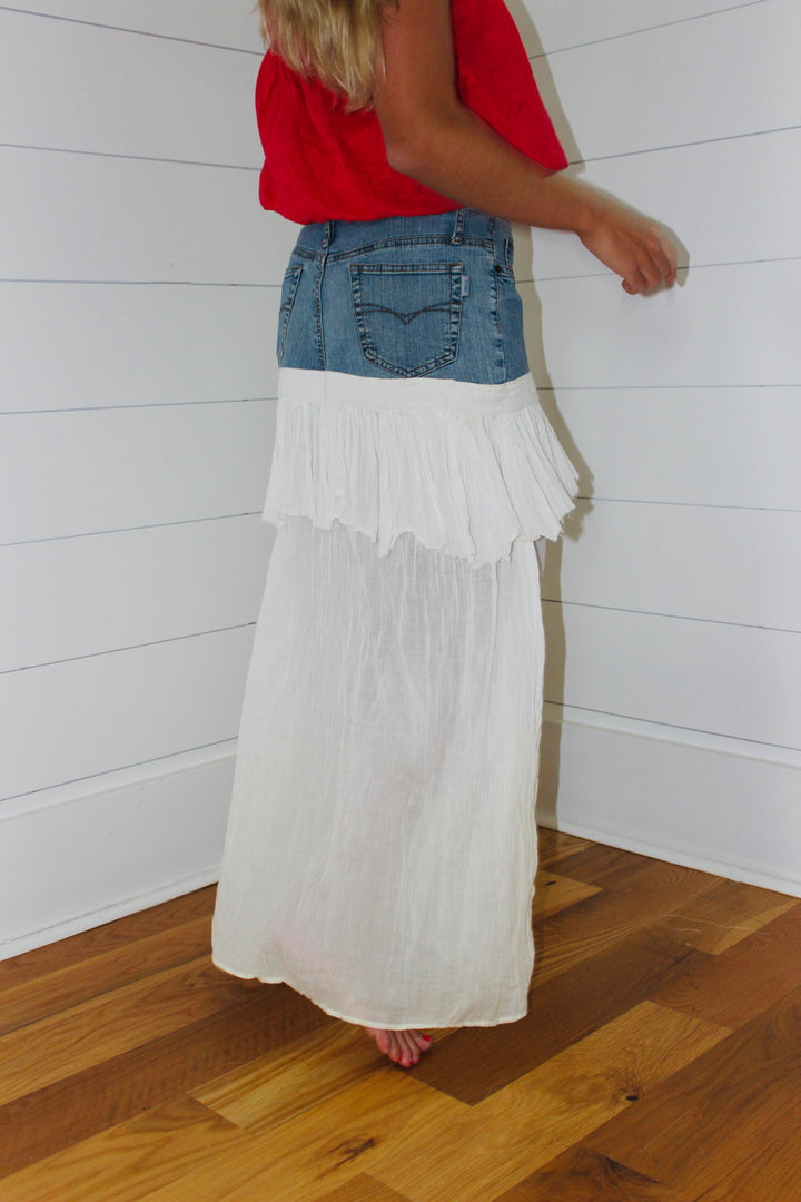 Luli Jeans | Denim Flowy Combo Skirt, 28