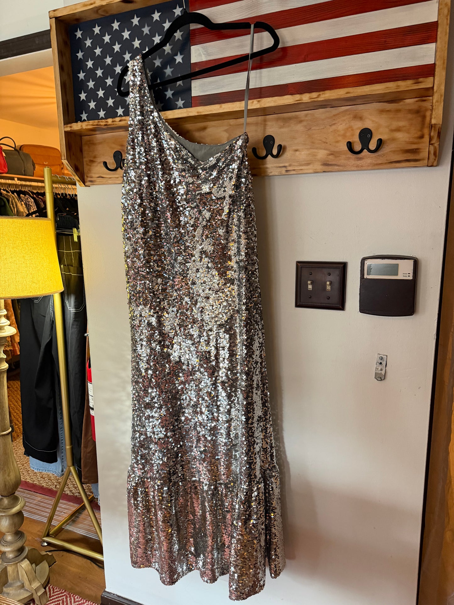 Anthropolgie |  One Shoulder Sequin Gown, M