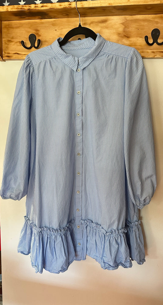 Anthropologie | Light Blue 100% Cotton Striped Dress, M