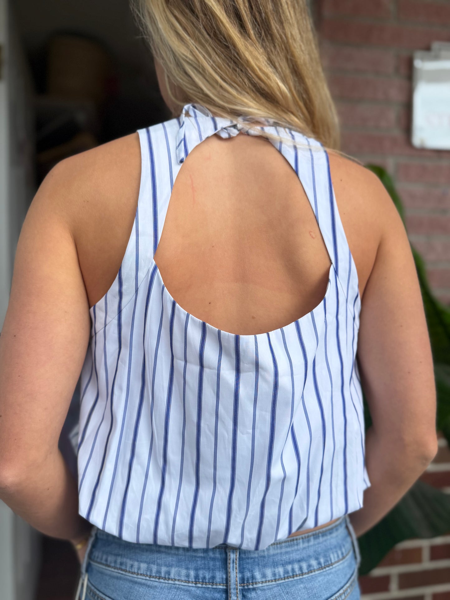 Emerson Lang | 100% Cotton Striped Halter Top, S