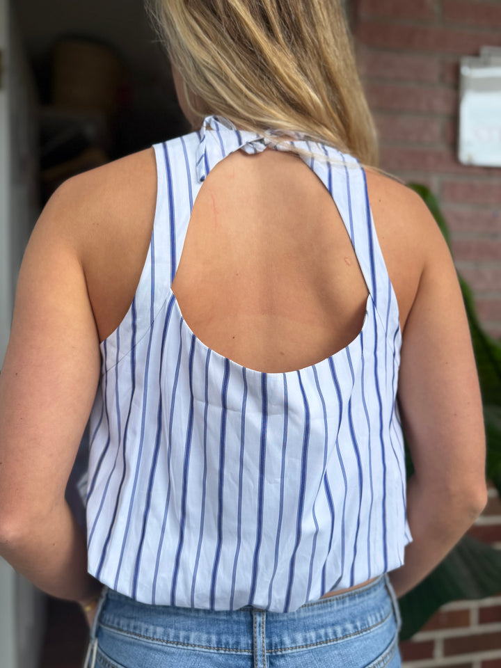 Emerson Lang | 100% Cotton Striped Halter Top, S