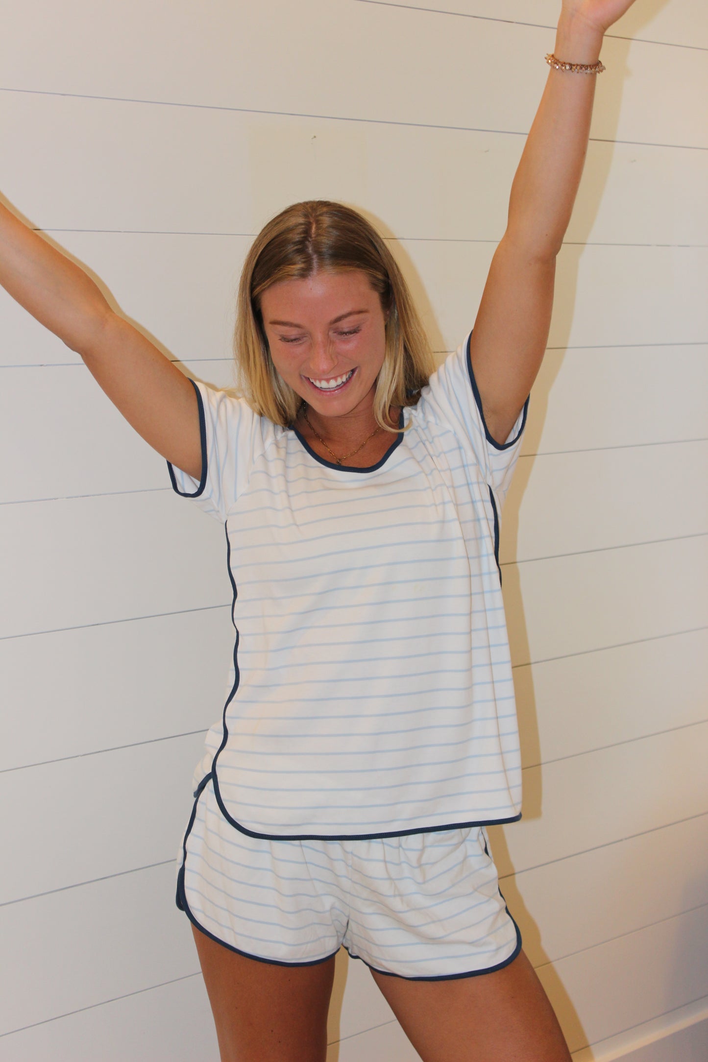Lake | White/Stripe Pima Short Set, L