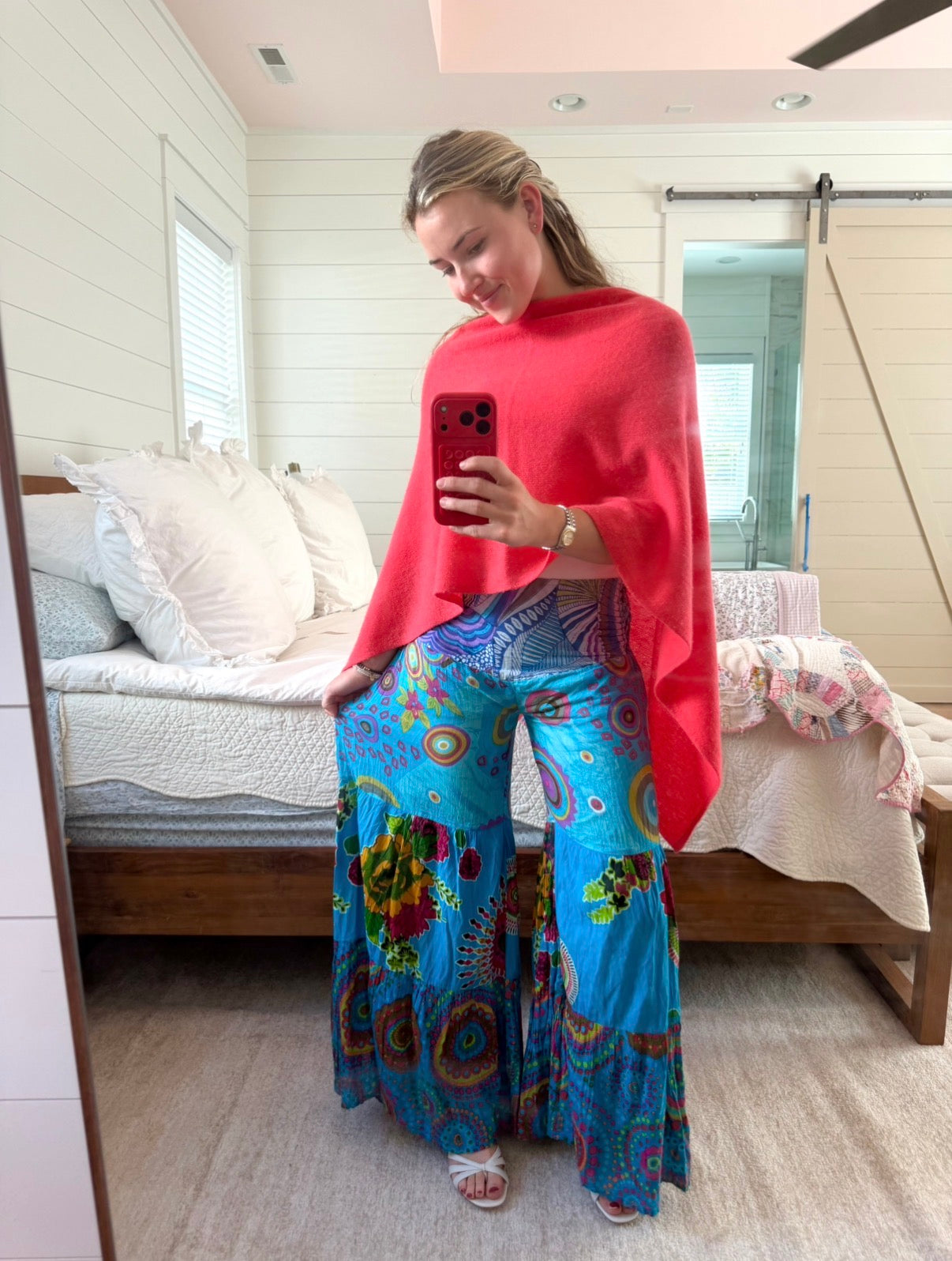 100% Cotton Smocked Waist Print Pants, S/M