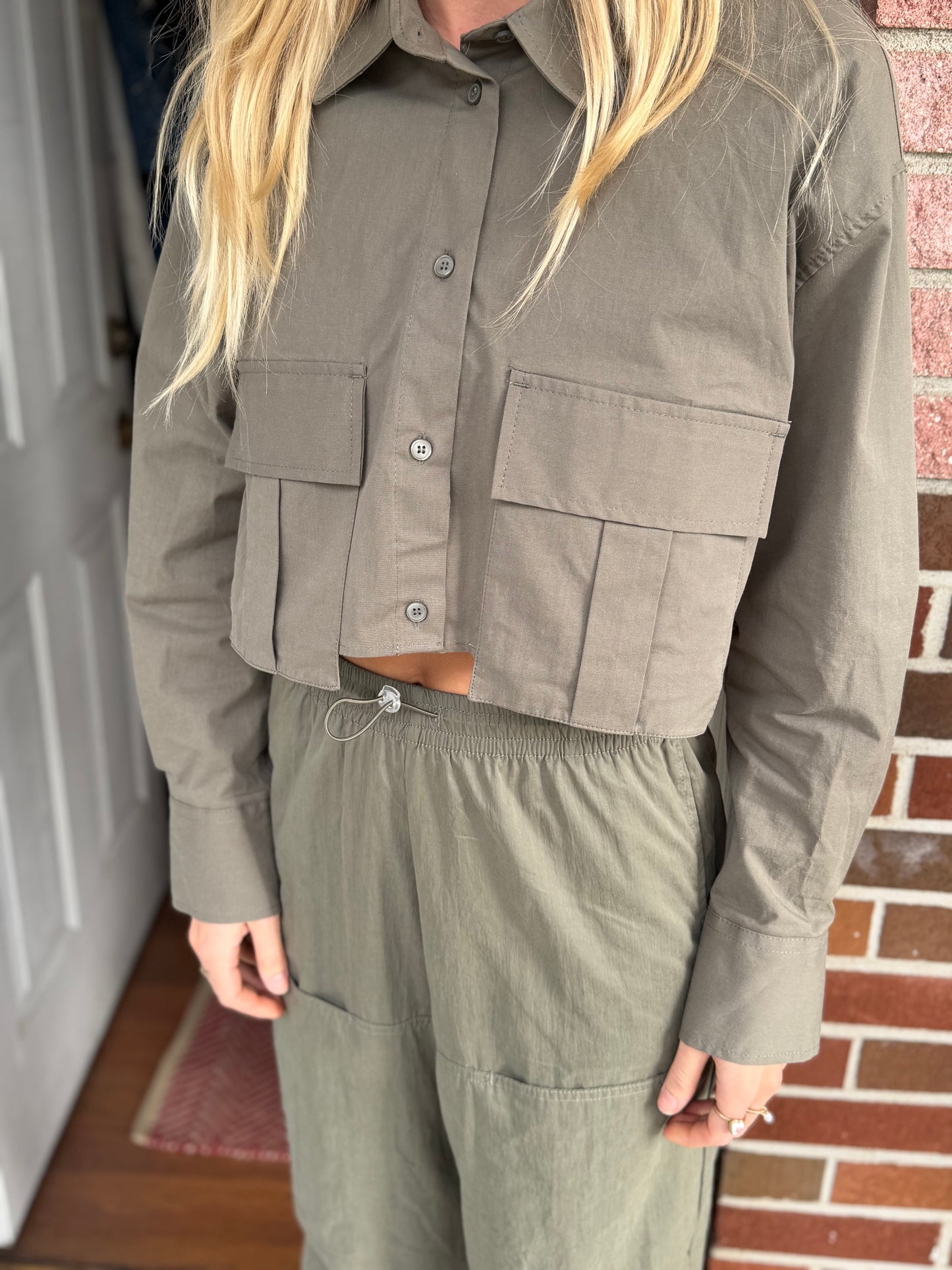 Zara | Army Green Set, M Top / XS Bottom