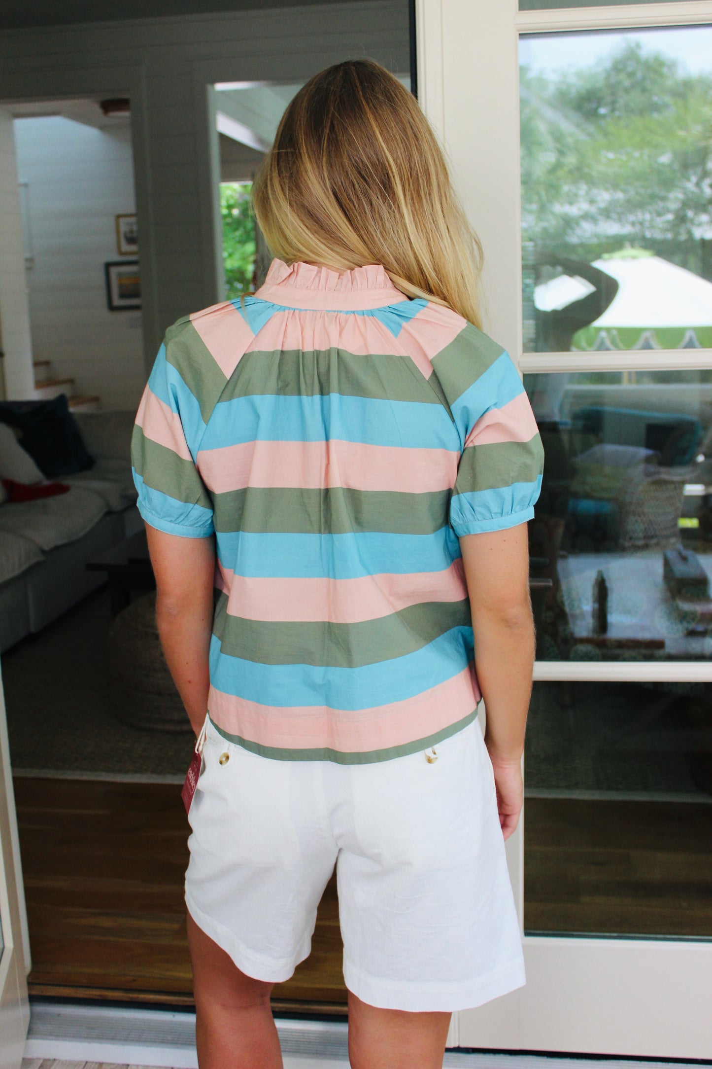 Olivia James The Label | Striped Short Sleeve Blouse, S