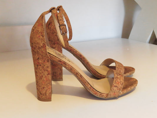 LuLus | Taylor Tan Floral Cork Ankle Strap Heels