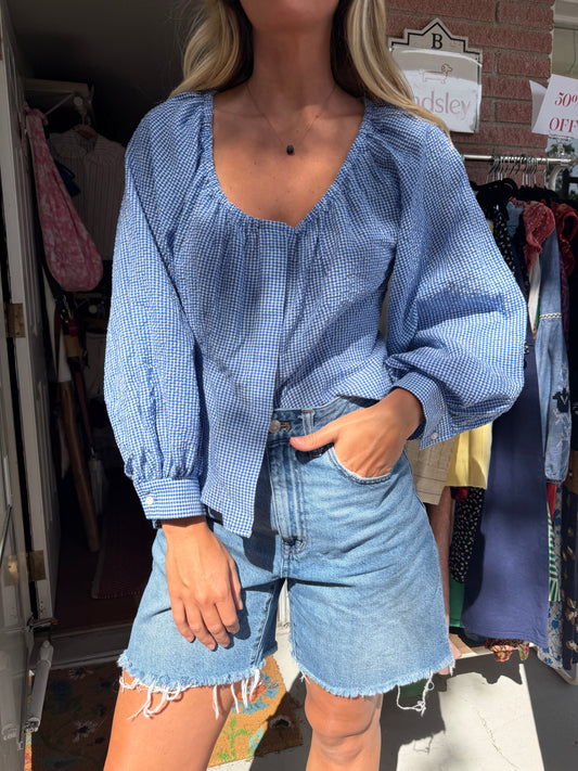 Tuckernuck | Micro Gingham Seersucker Quinn Blouse, M