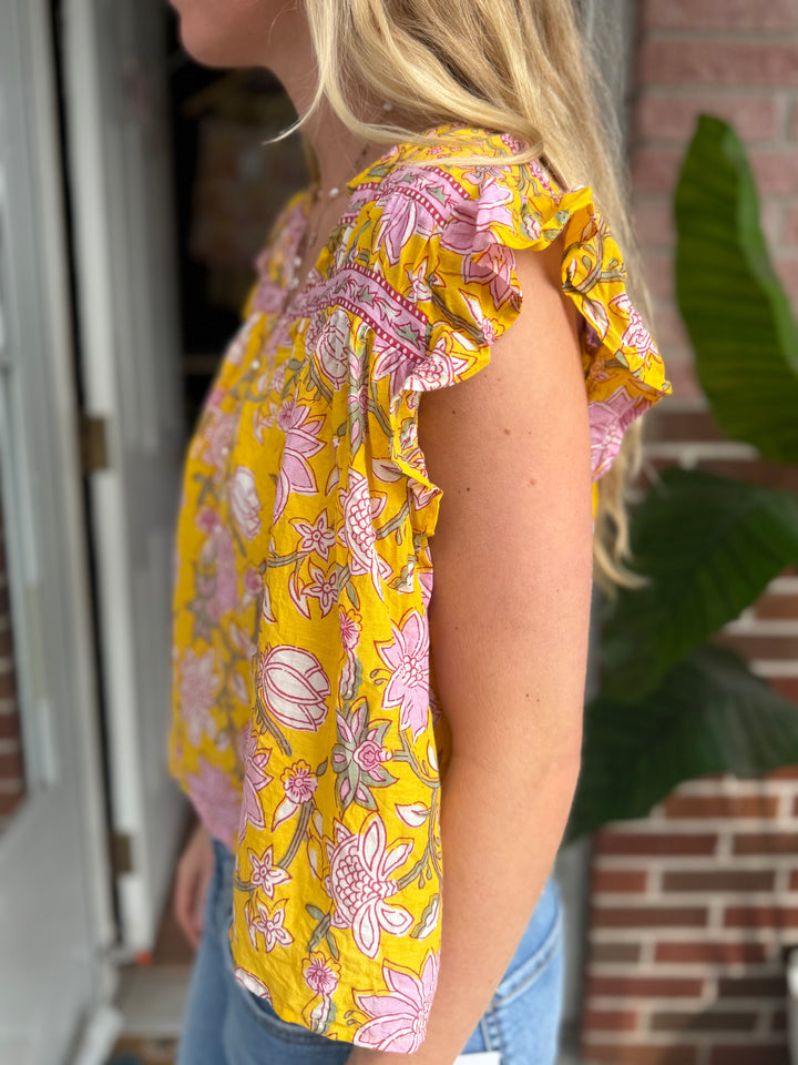 Velvet | 100% Cotton Flowy Floral Top, XS