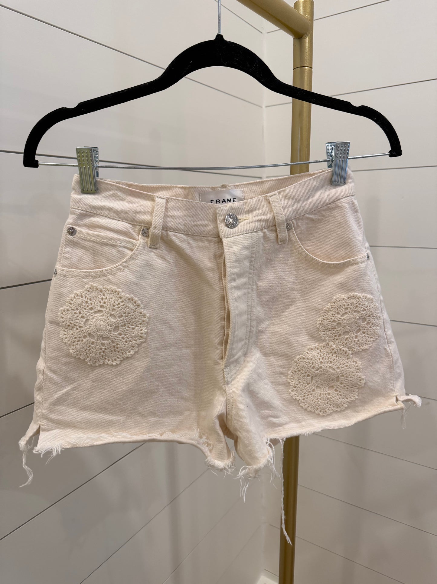 Frame  | Embroidered Denim Shorts, 24