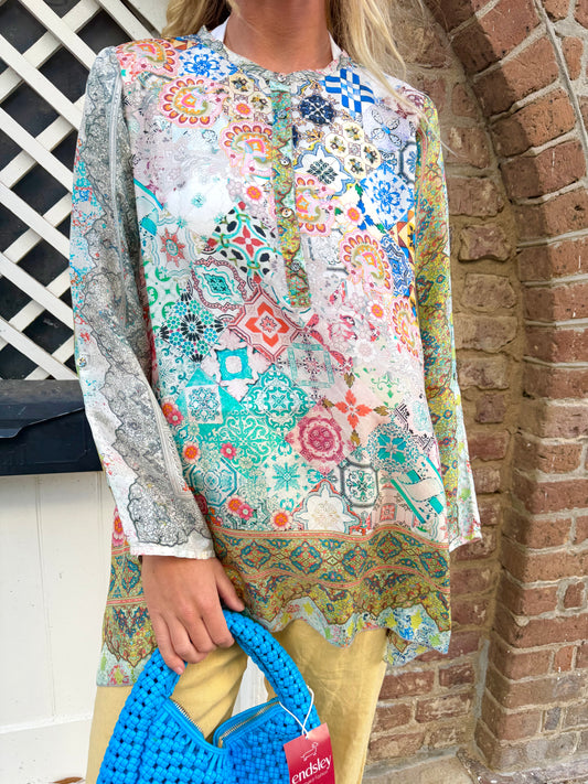 Johnny Was | Printed Sheer Long Sleeve, XS