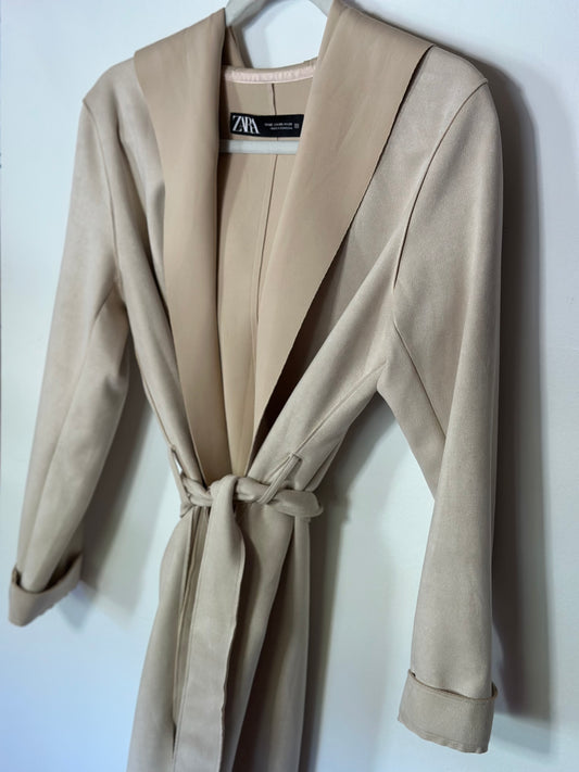 ZARA | Belted Soft Faux Suede Hooded Coat