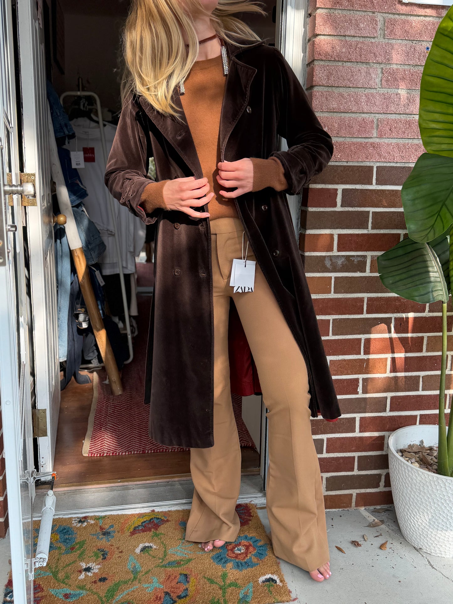 Vintage Velvet Chocolate Brown Overcoat, S/M