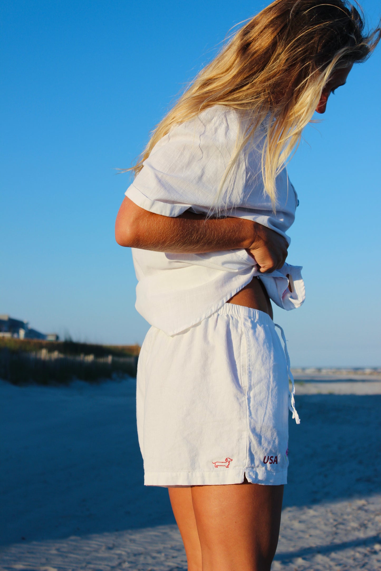 Endsley | Embroidered Trim Linen Shorts, M/L