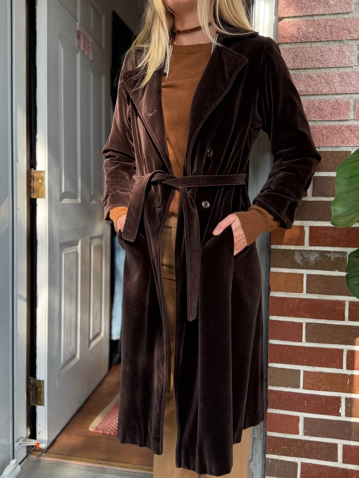 Vintage Velvet Chocolate Brown Overcoat, S/M
