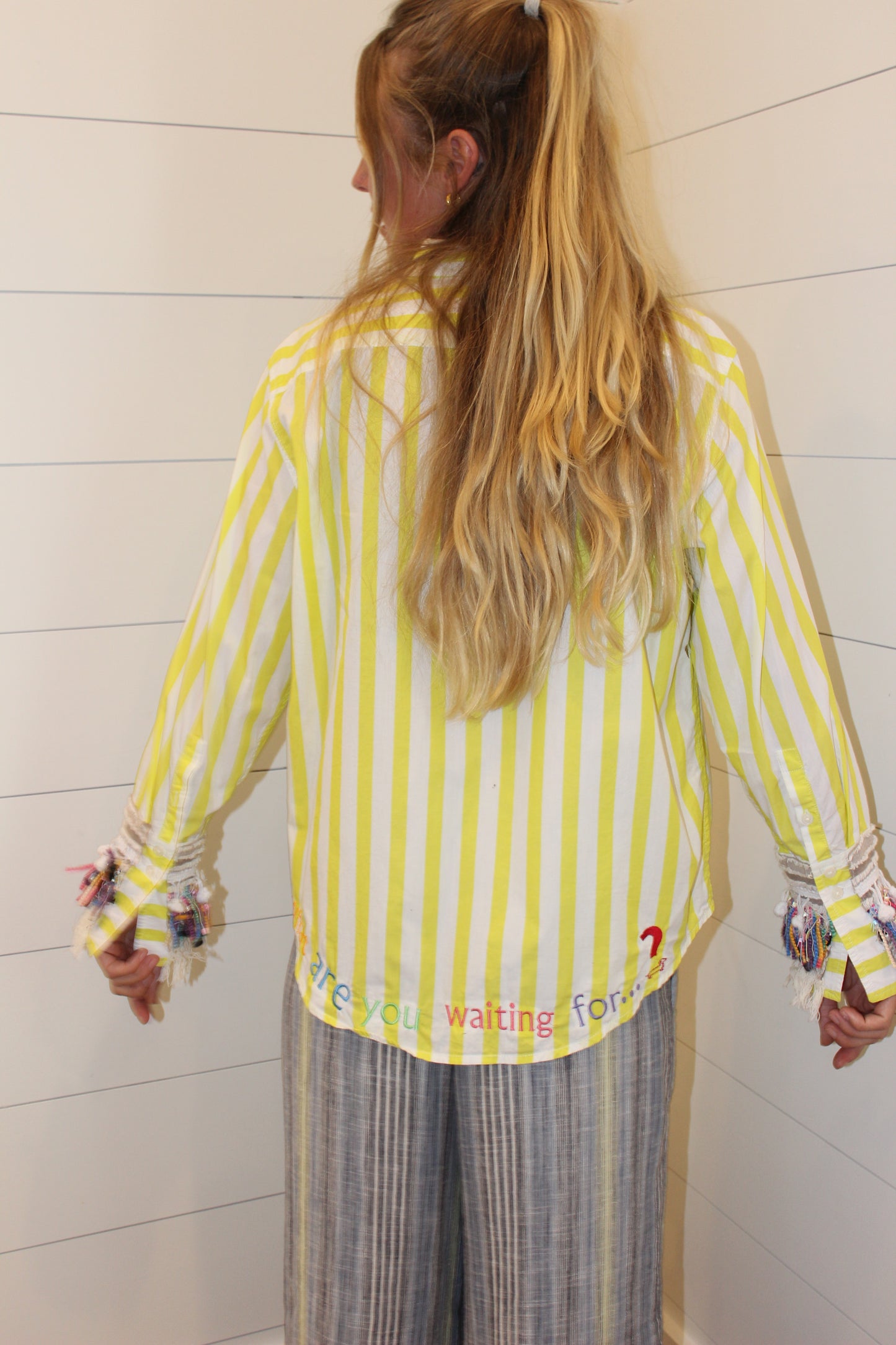Endsley | What Are You Waiting For? 100% Cotton Button Down Striped Long Sleeve, M
