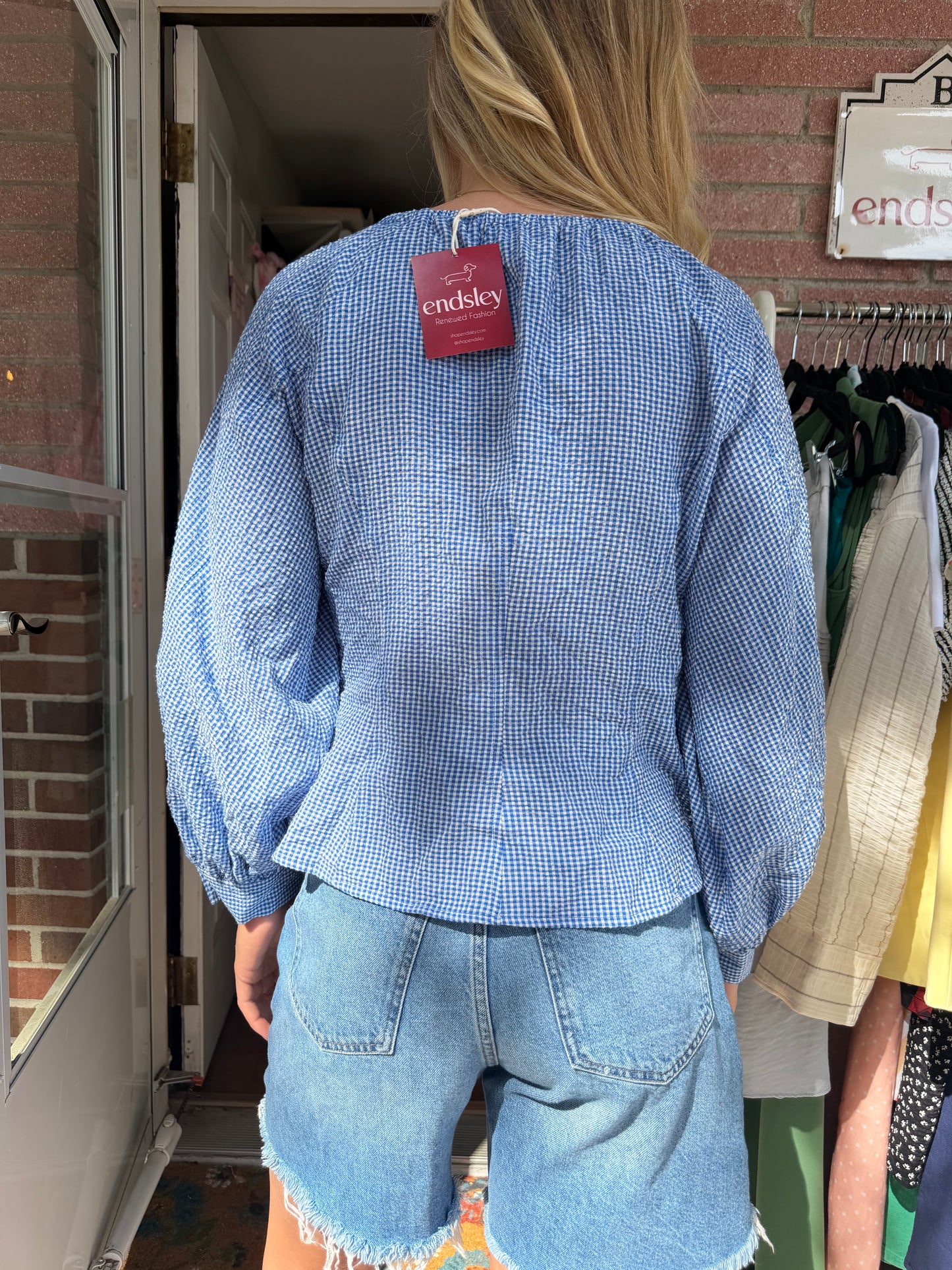 Tuckernuck | Micro Gingham Seersucker Quinn Blouse, M