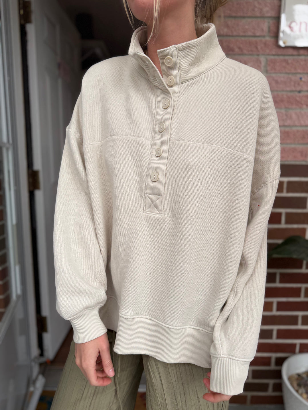 American Eagle | Quarter Button Cozy Pullover, S
