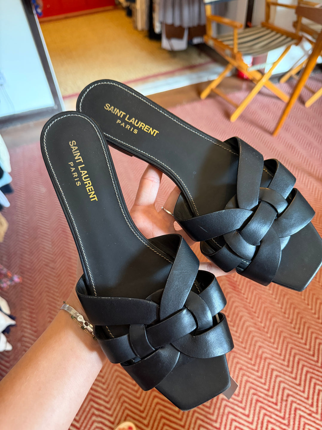 Saint Laurent  | Woven Leather Sandal Slide, 40