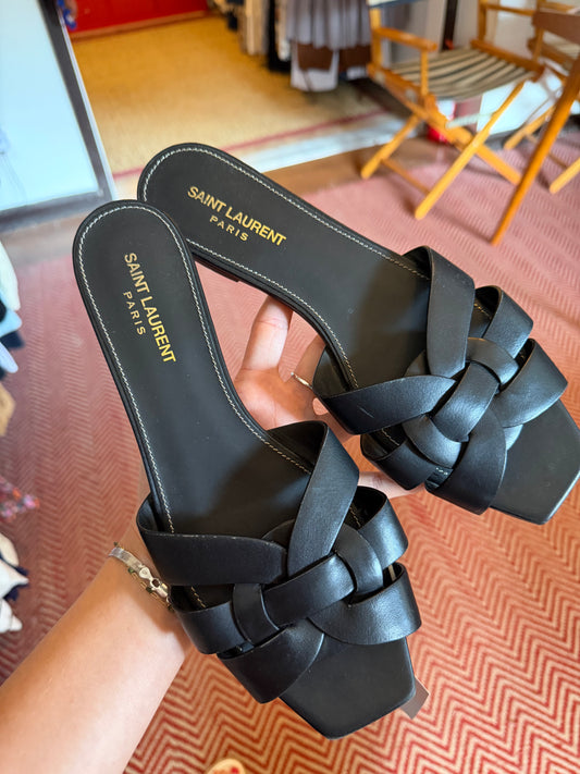 Saint Laurent  | Woven Leather Sandal Slide, 40