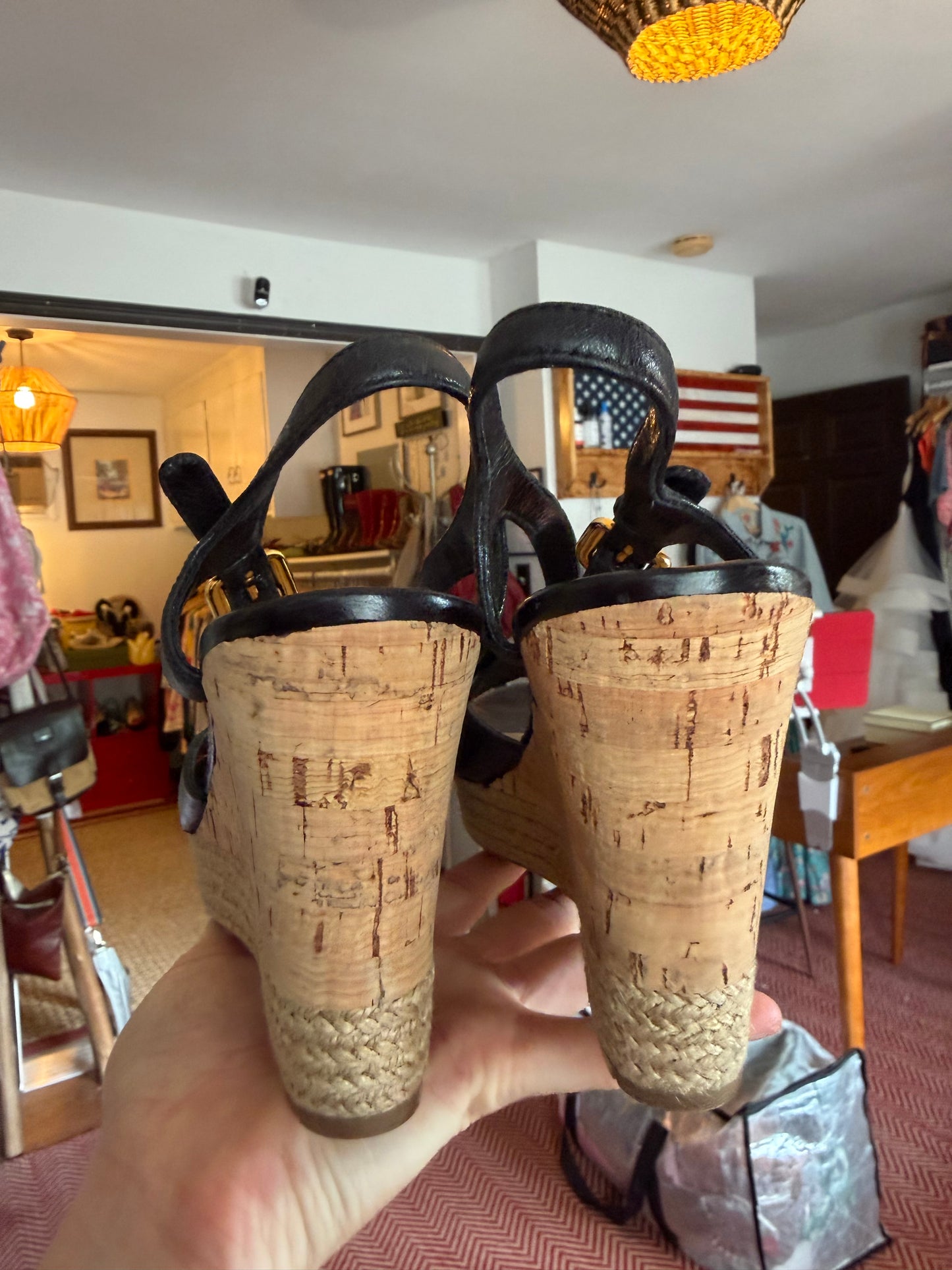Prada | Patent Leather Cork Wedge, 7.5