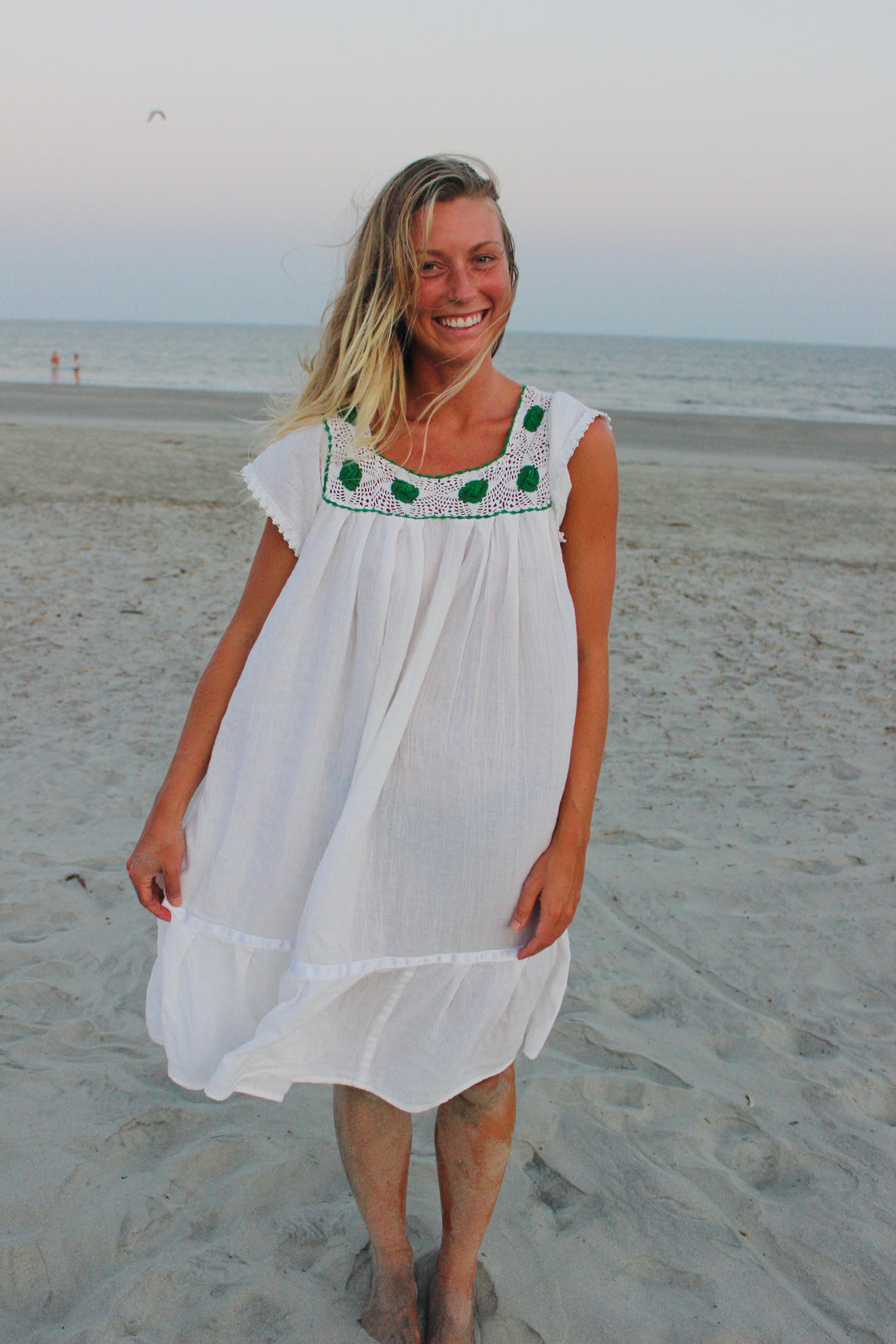 Crochet Neckline Midi Dress, S/M