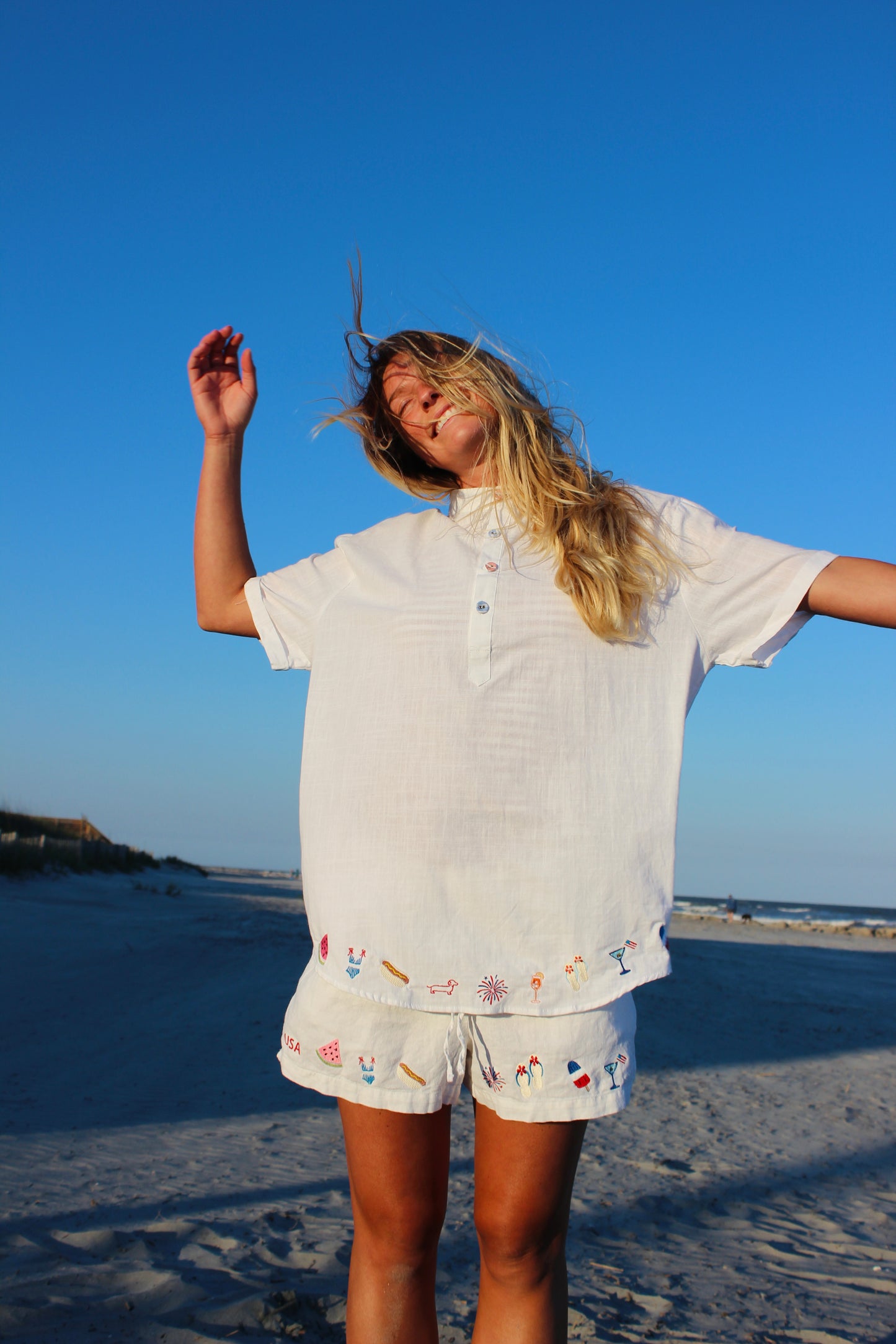 Endsley | Embroidered Trim Linen Top, M/L