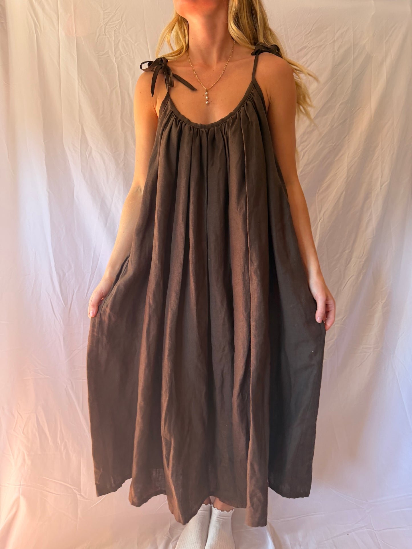 Lemuel MC | 100% Linen Cami Flowy Maxi Dress, O/S