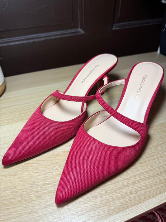 Tuckernuck | Red Moire Mimi Heels, 7