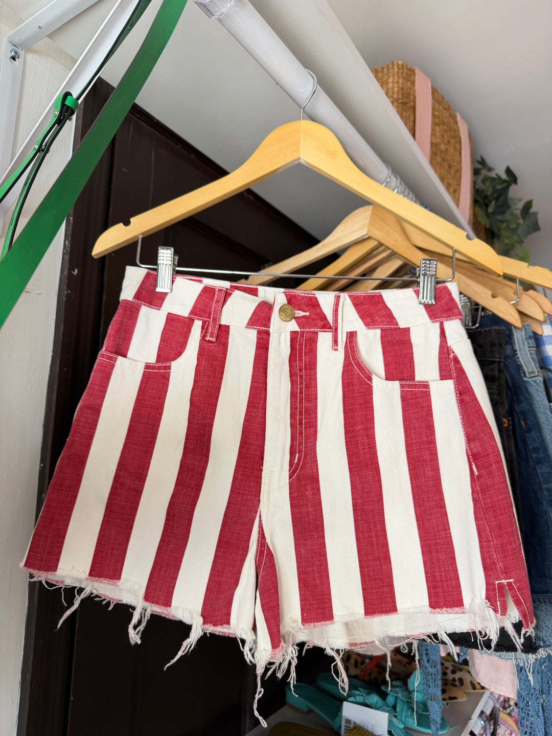 Showmeyourmumu | Striped Denim Shorts, 26
