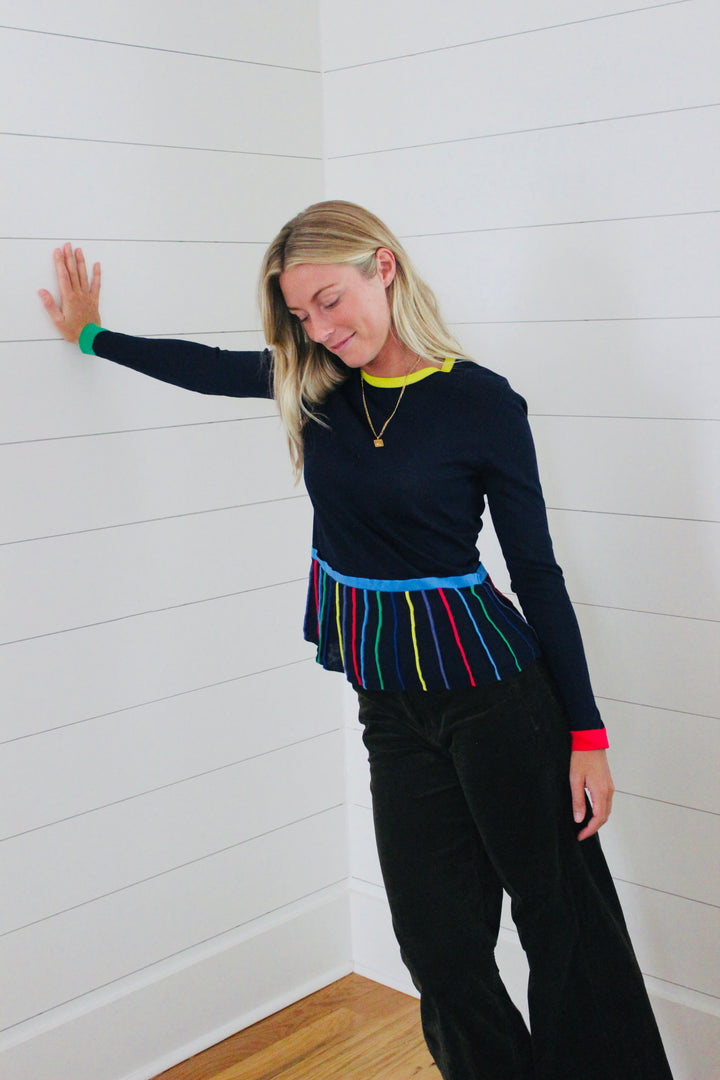 2NDDAY | Color Stripe Peplum Top, S