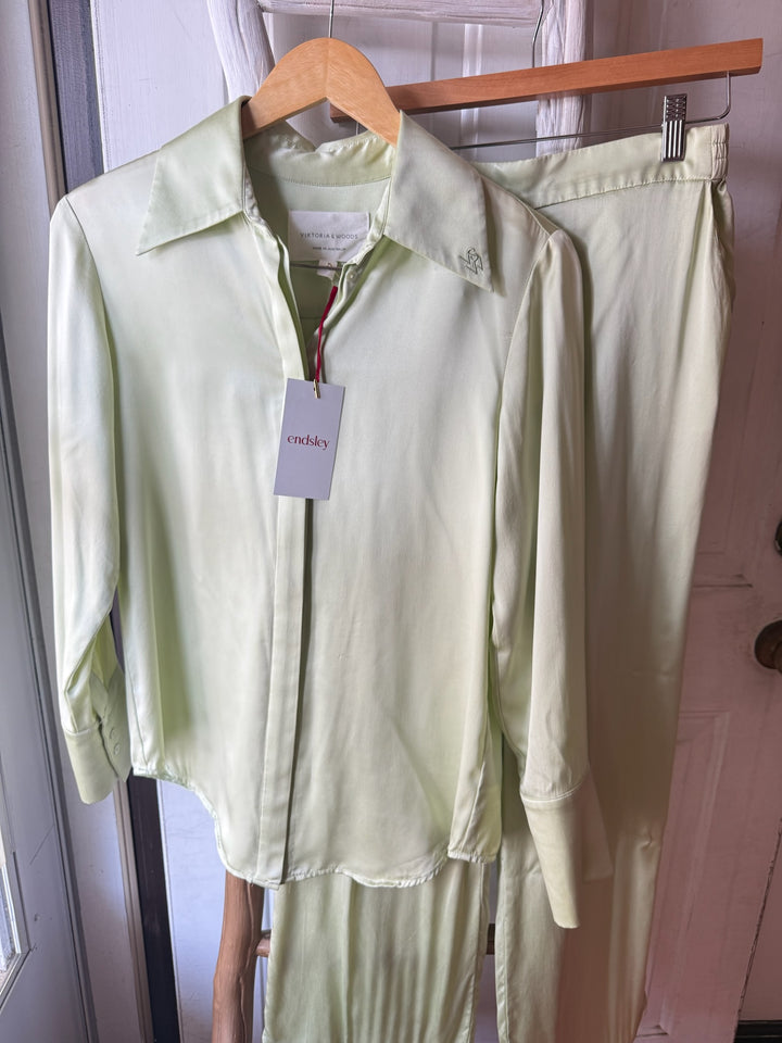 Victoria + Woods | 100% Silk Button Down + Pants Set, 0