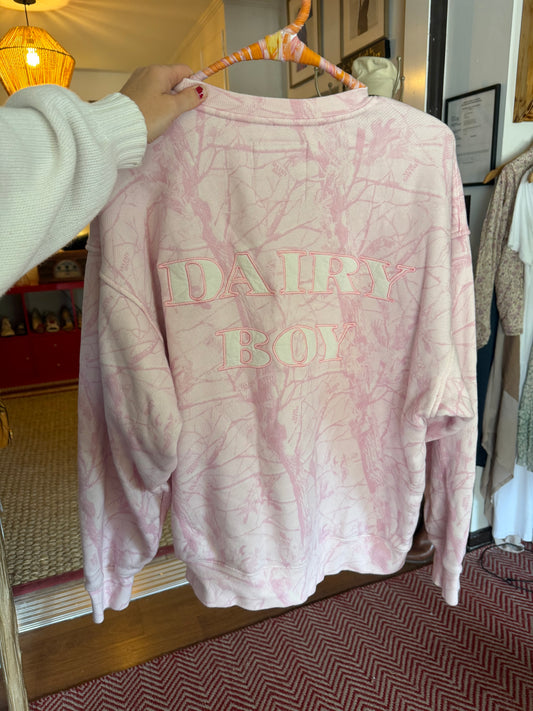 Dairy Boy | Bubblegum Camo Oversized Crewneck, M