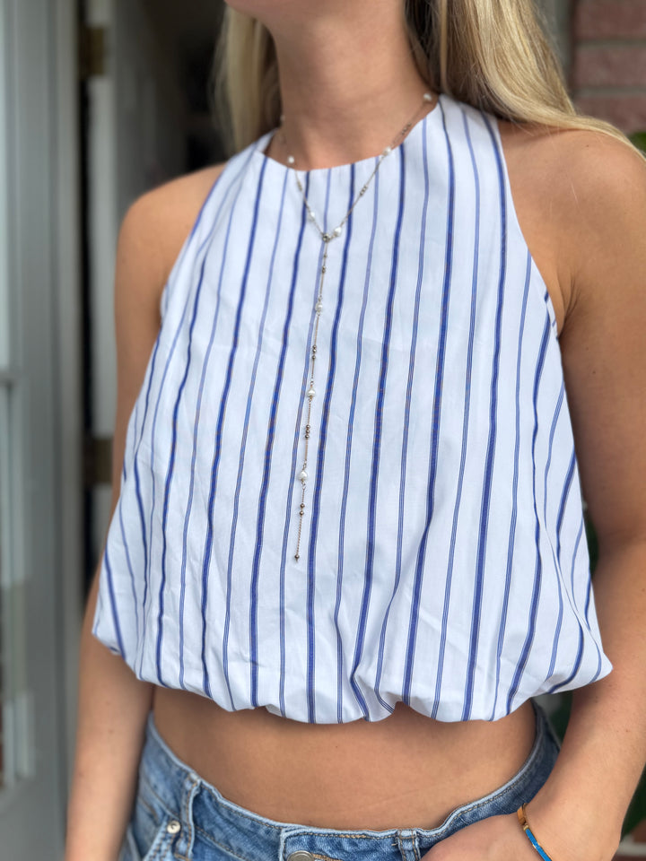 Emerson Lang | 100% Cotton Striped Halter Top, S