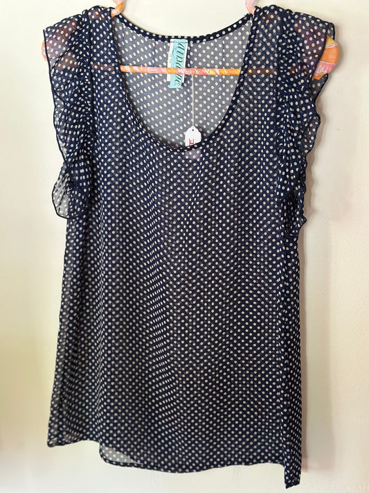 Polka Dot Sheer Ruffle Sleeve Tank