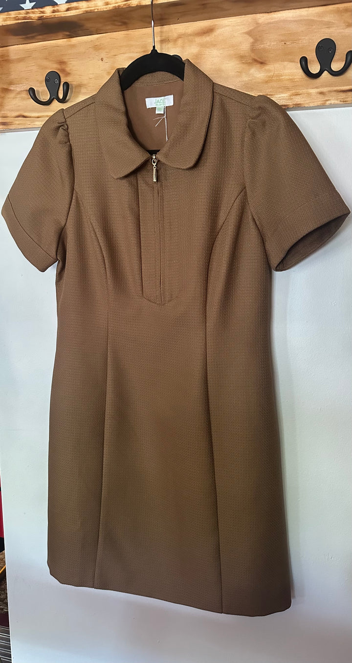 Jade | Textured Brown Collared Short Sleeve Dress
