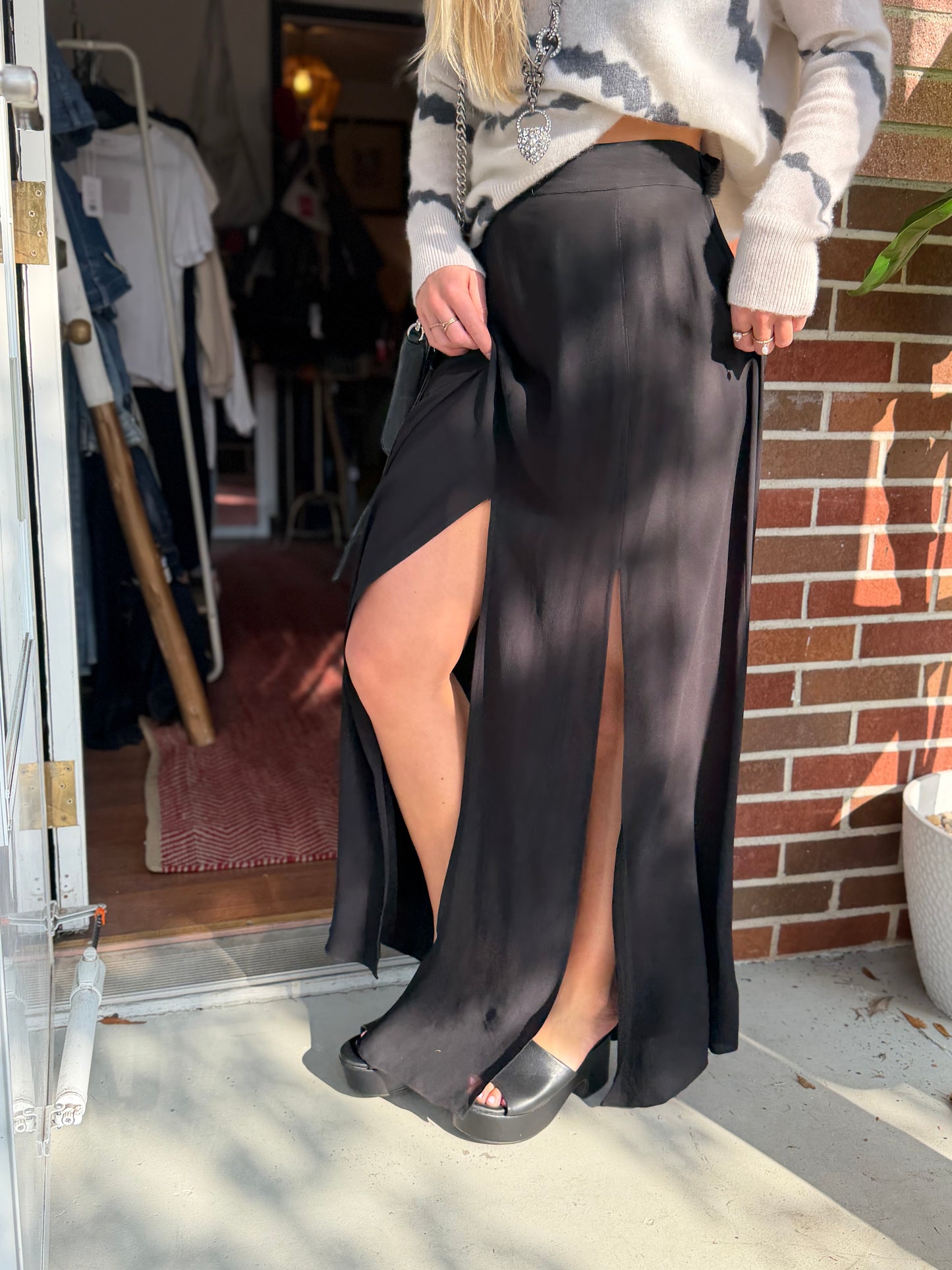 L'agence | Black Slit Skirt, S