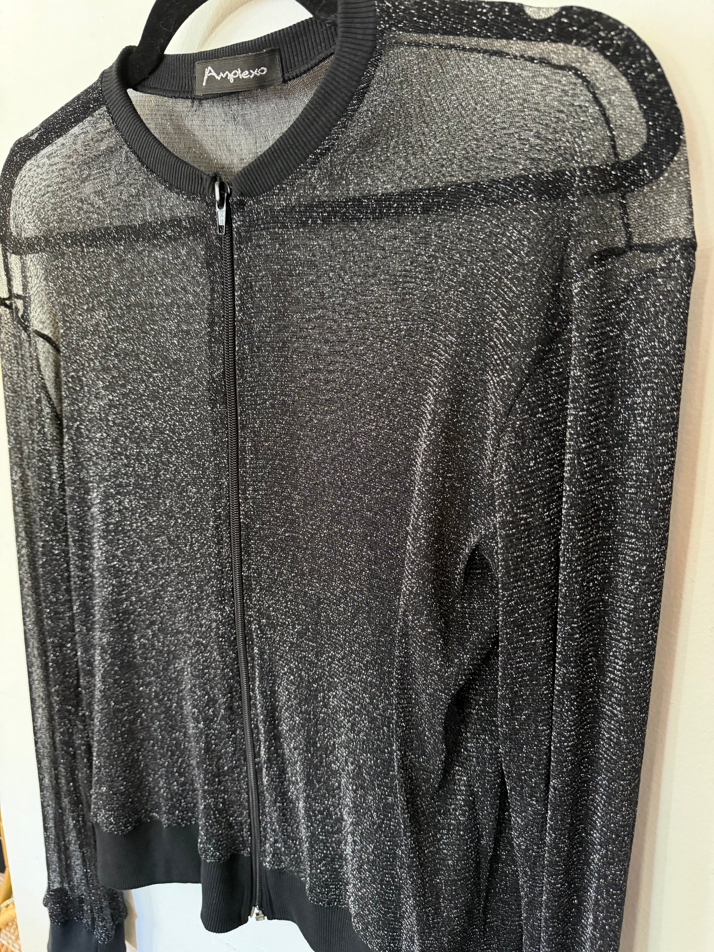 Amplexo | Black Shimmer Sheer Jacket, S/M